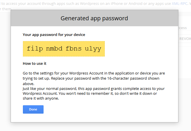 New App password