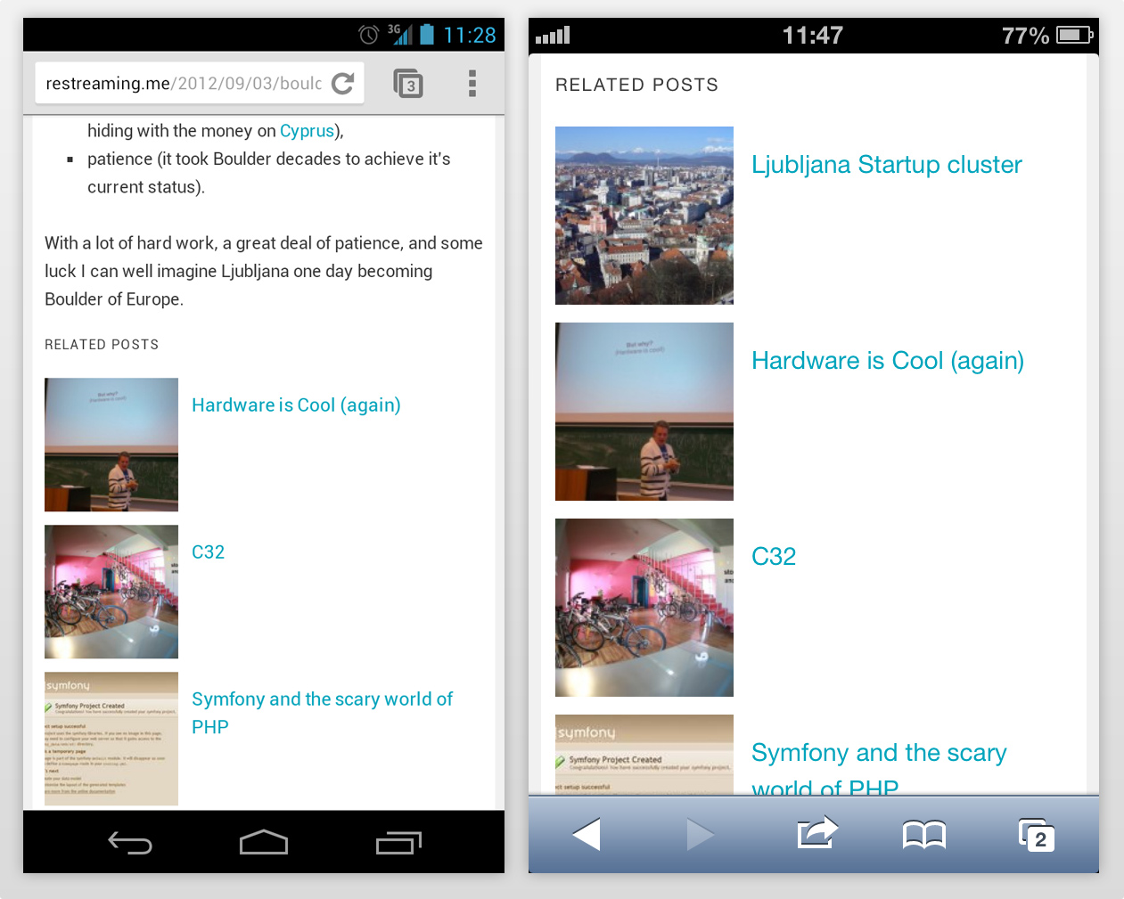 WordPress Related Posts responsive theme on a Galaxy Nexus and iPhone 4s.