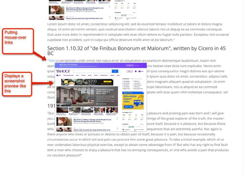 Example of how mouse-over link previews work