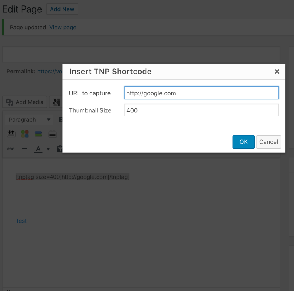 Classic Editor (or WP versions below 5.0) wysiwyg screenshot setting overlay window