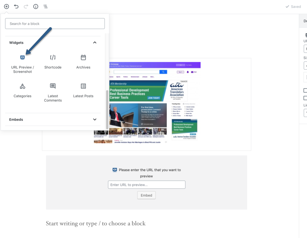 Gutenberg (WP version 5.0 +) new custom block for inserting screenshots