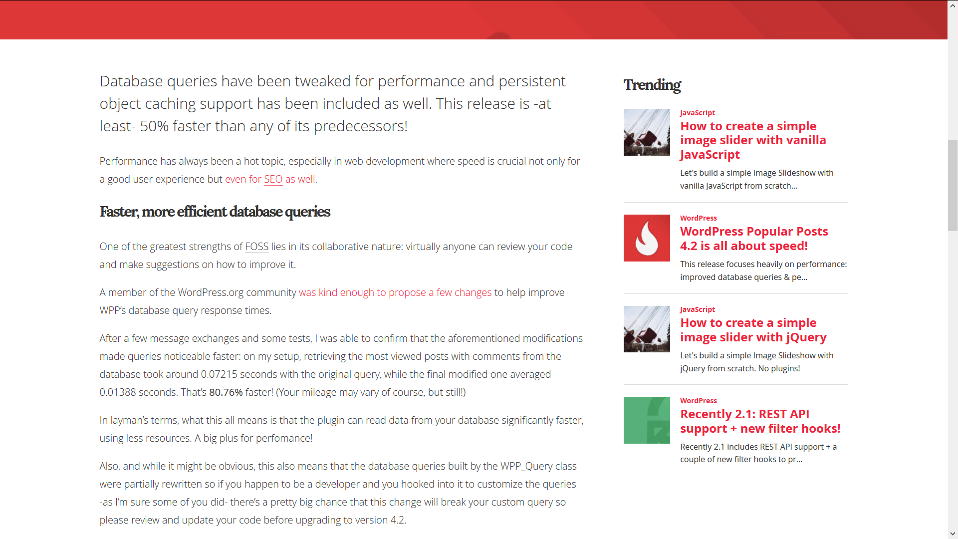 The WordPress Popular Posts block on theme's sidebar.