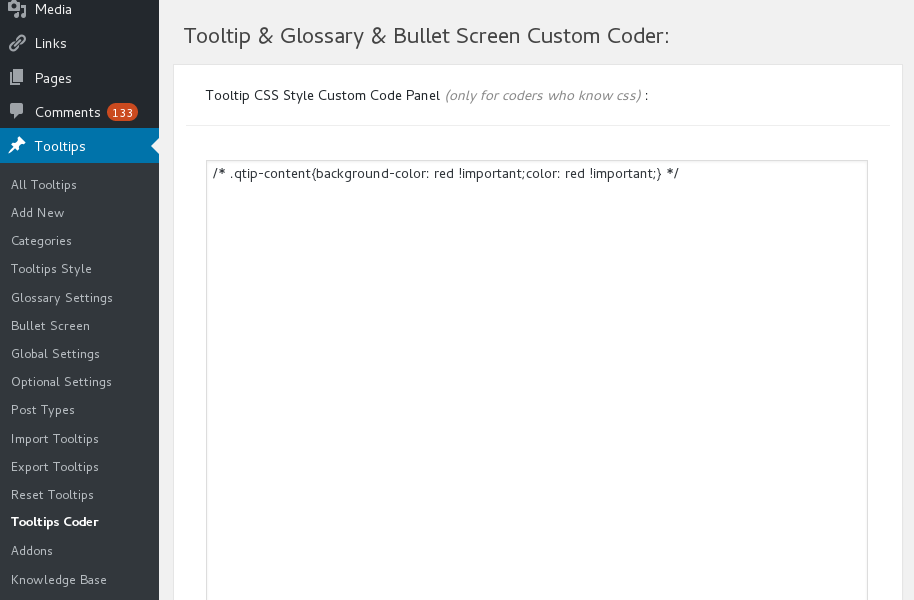 Tooltips Categories in back end