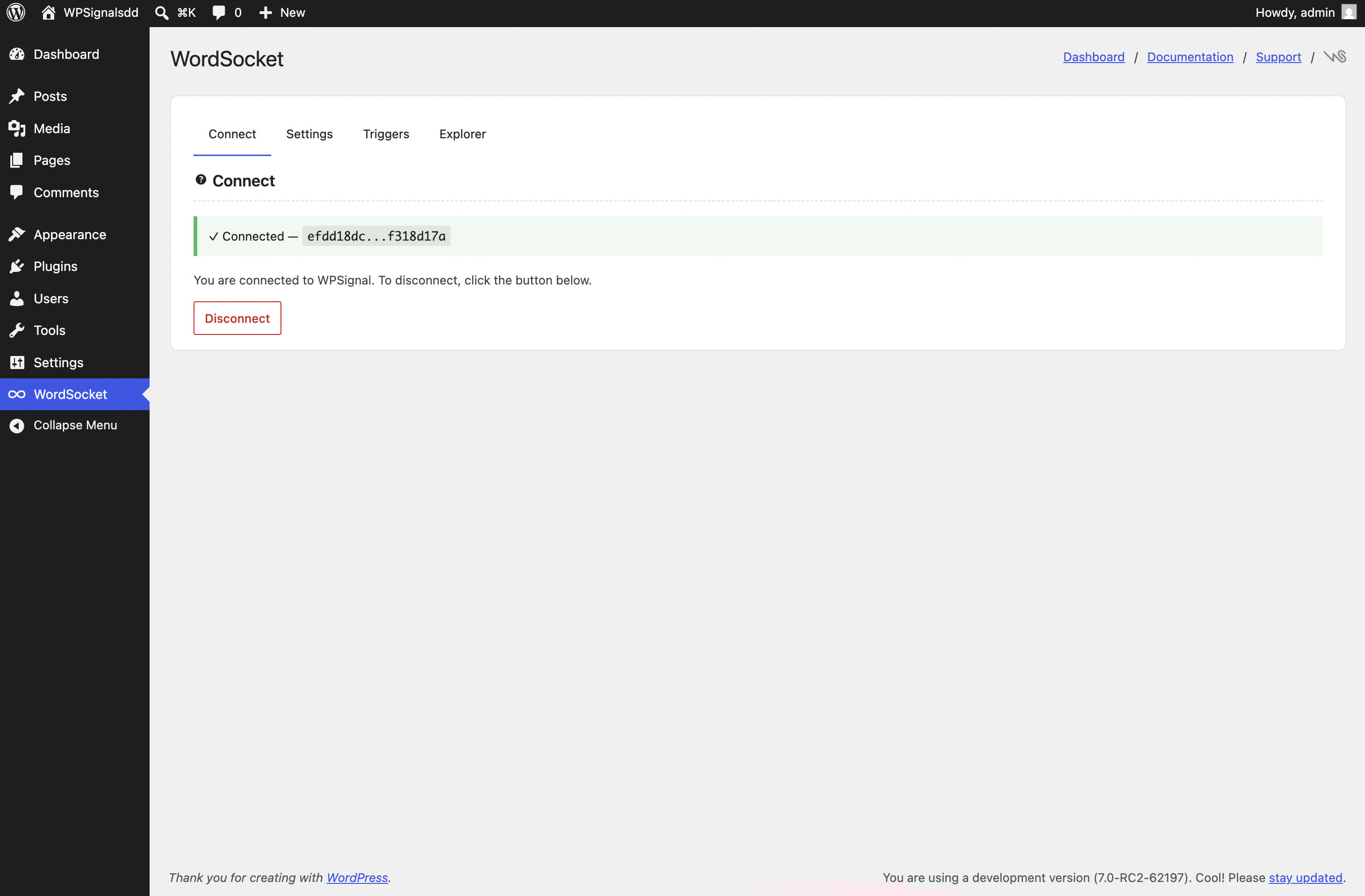 Settings tab: toggle to register WordSocket as the Yjs sync provider for real-time collaborative editing in the block editor.
