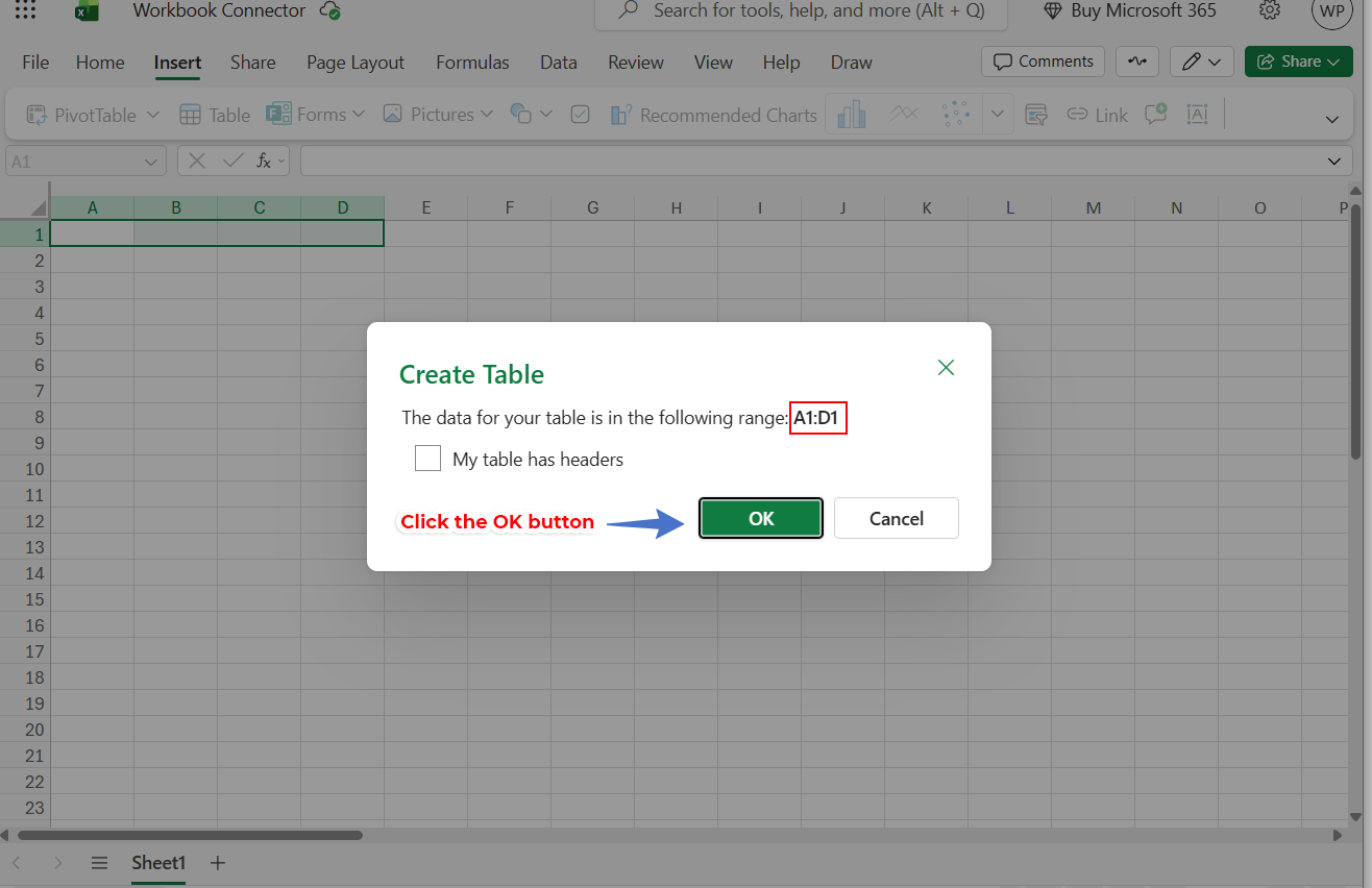 Selecting Excel table destination