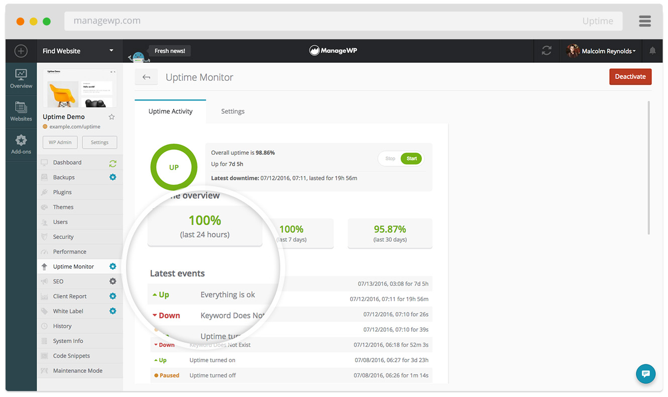 Uptime Monitor logs up and down events, and notifies you via email and SMS