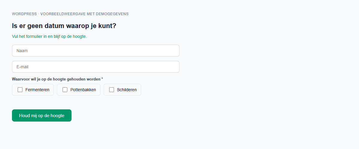 WordPress: collect interest in workshop types when visitors cannot find a suitable date.