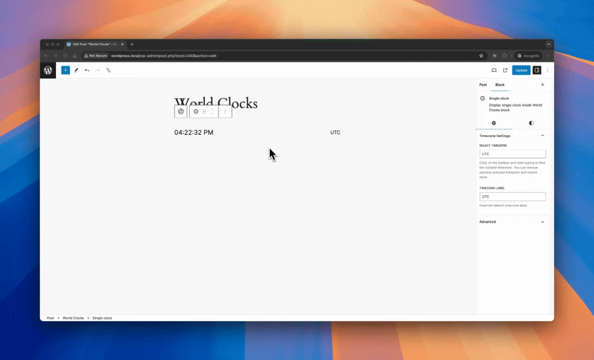 Layout - Clock for the World Clocks block.