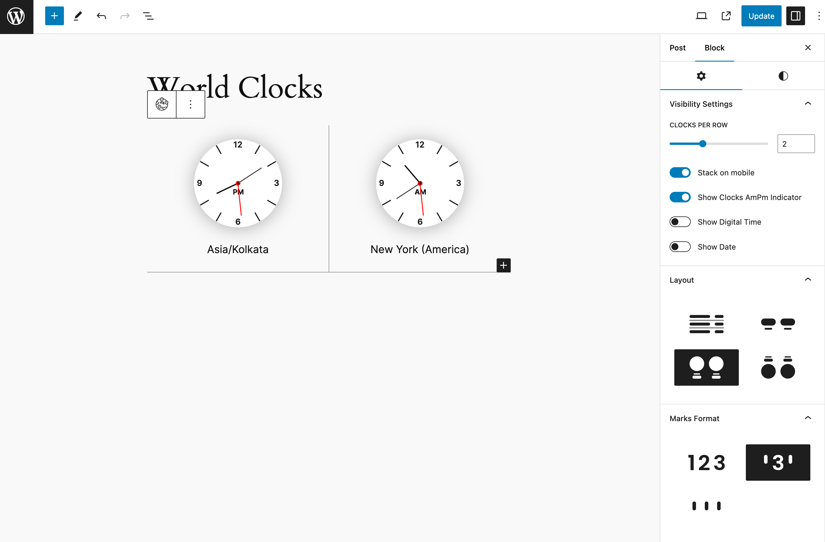 Timezone Label to override the default timezone label for the Single Clock block.