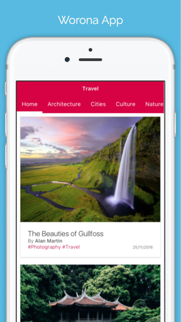Worona App. Best in class mobile app to display your content in iOS & Android.