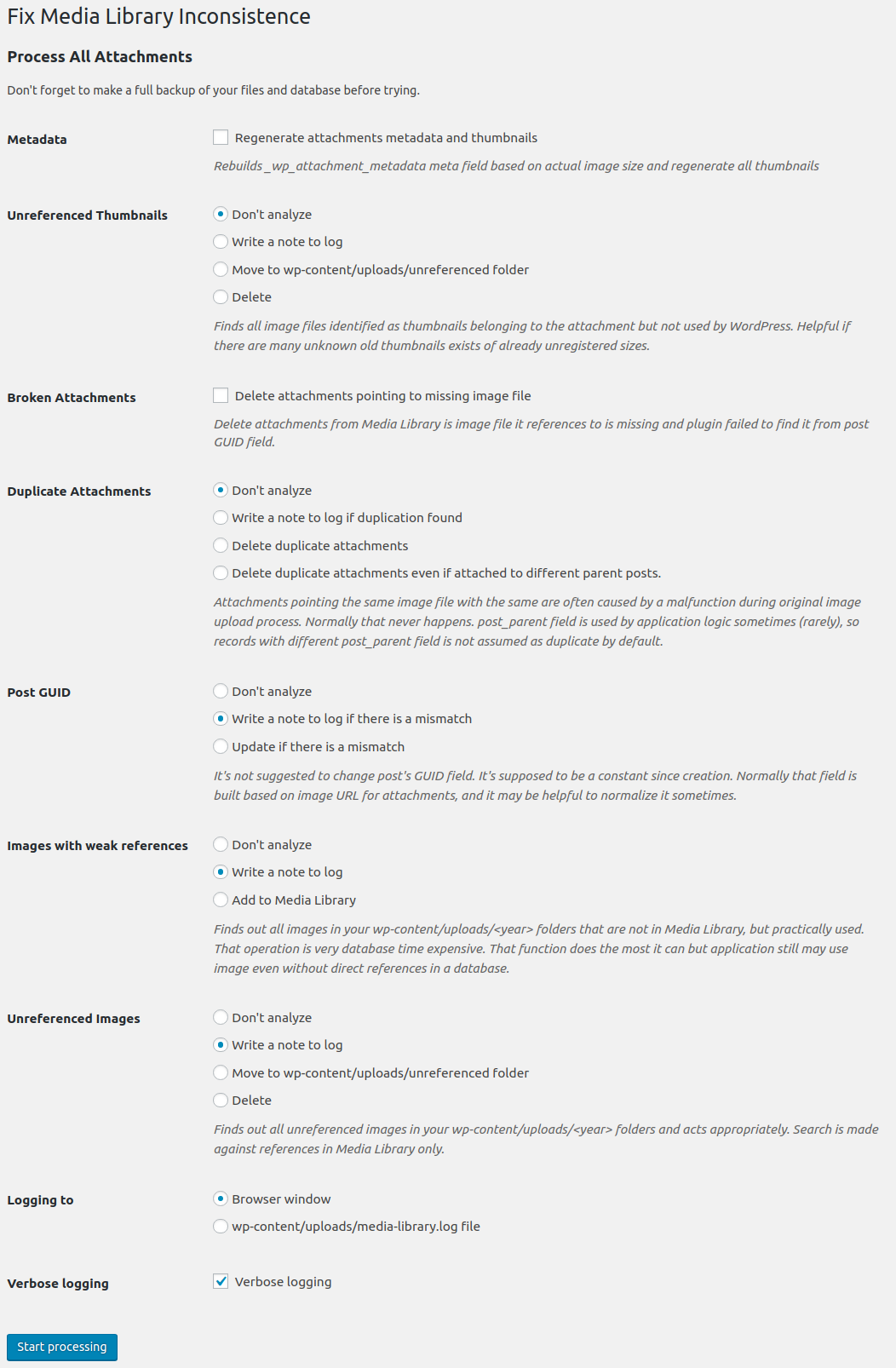 Configuration page
