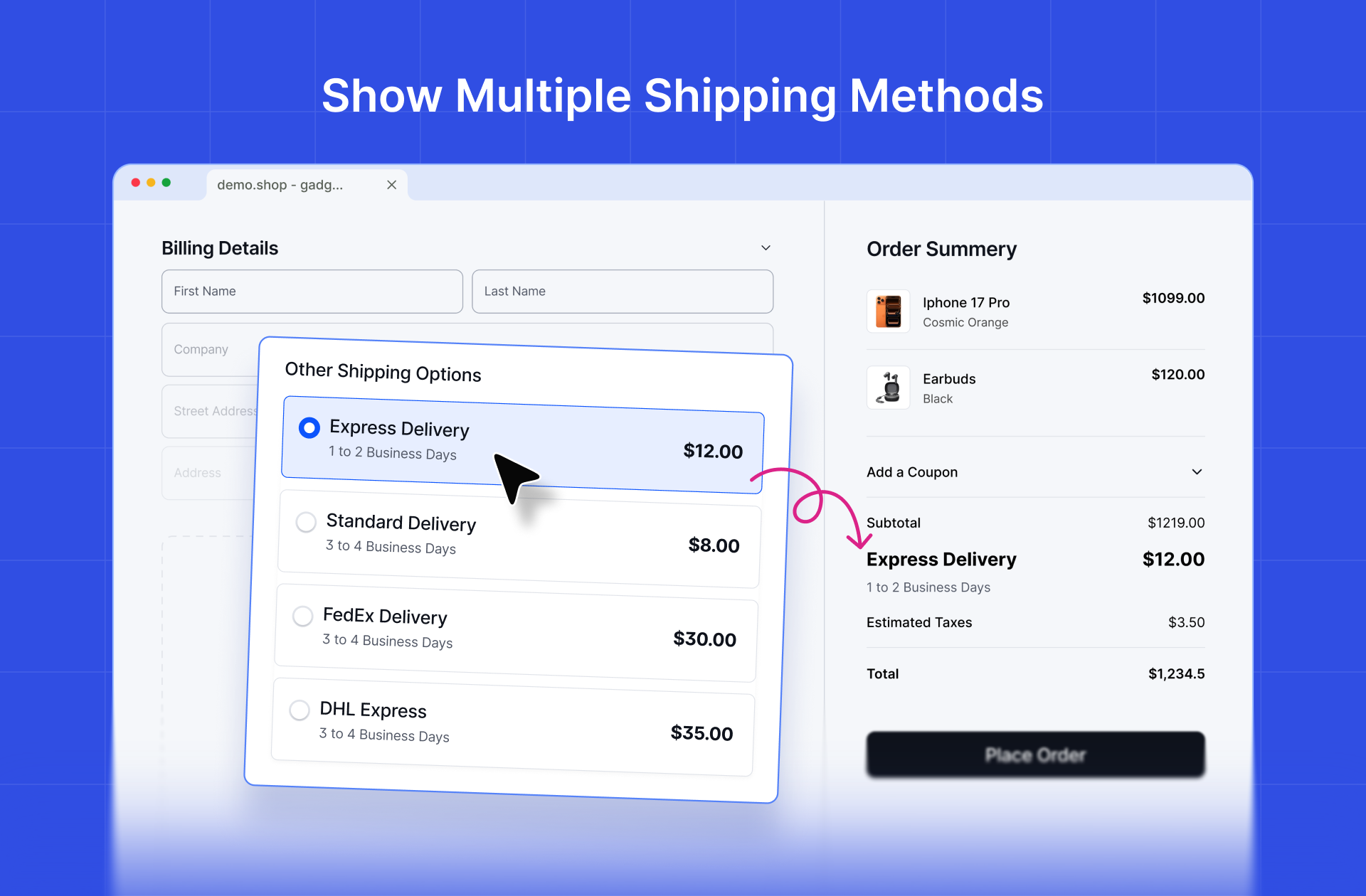 Display Multiple Shipping Methods