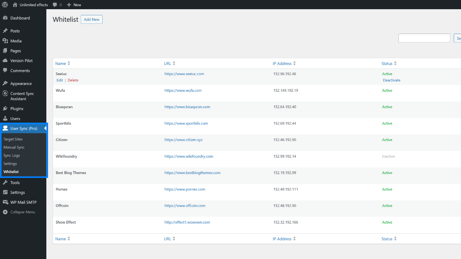 Manage whitelist: add, delete, modify and check whitelist items.