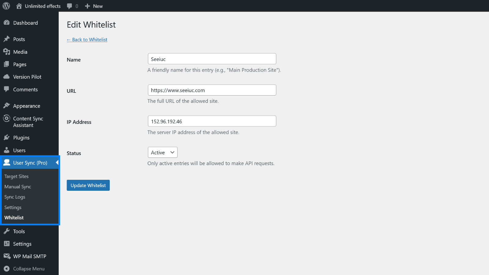 Manage whitelist: add/edit whitelist items.