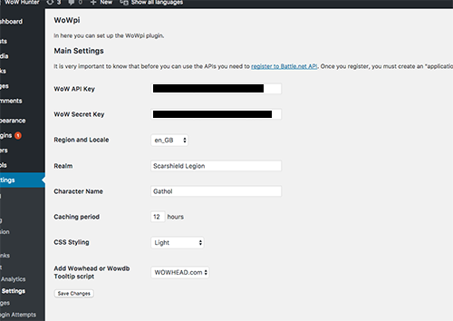 WoWpi Settings Panel.