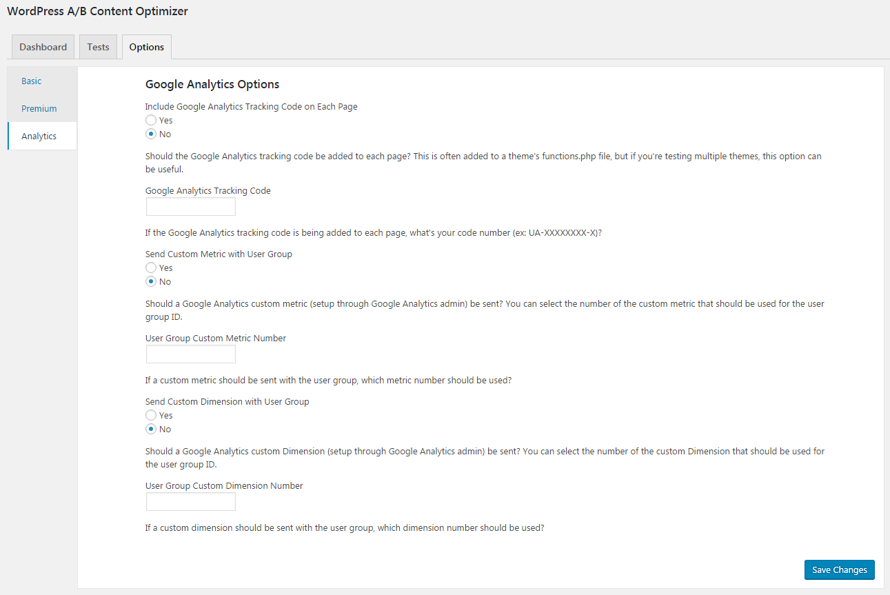 Google Analytics integration options.