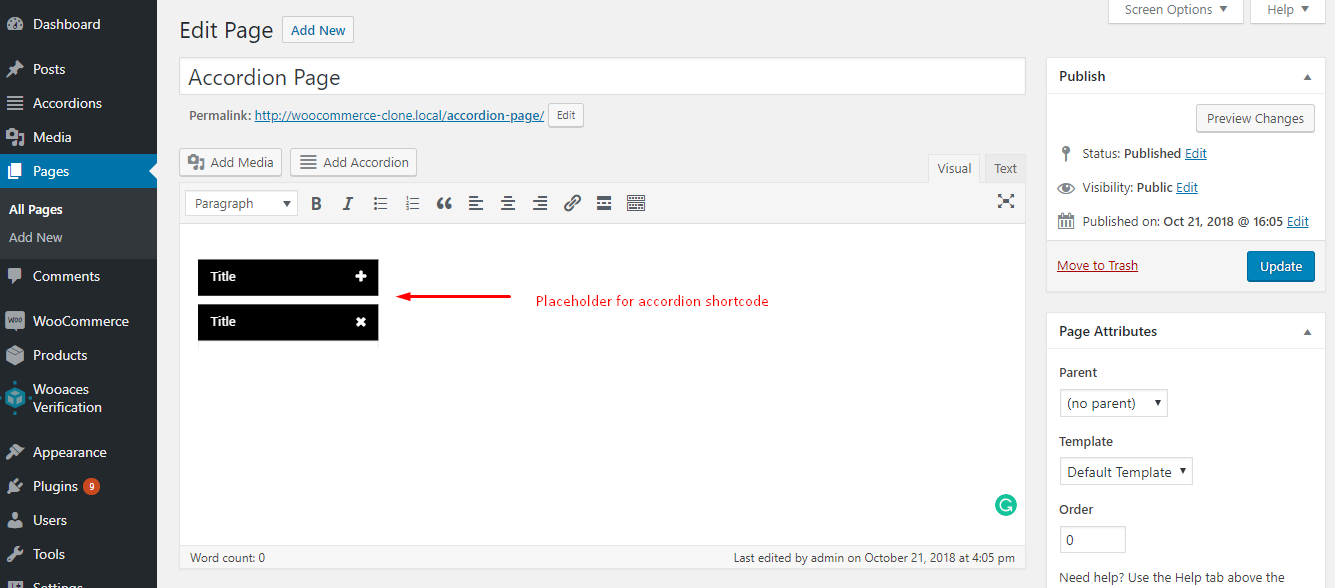 screenshot Shorcode placeholder you can edit the shortcode by double click on it