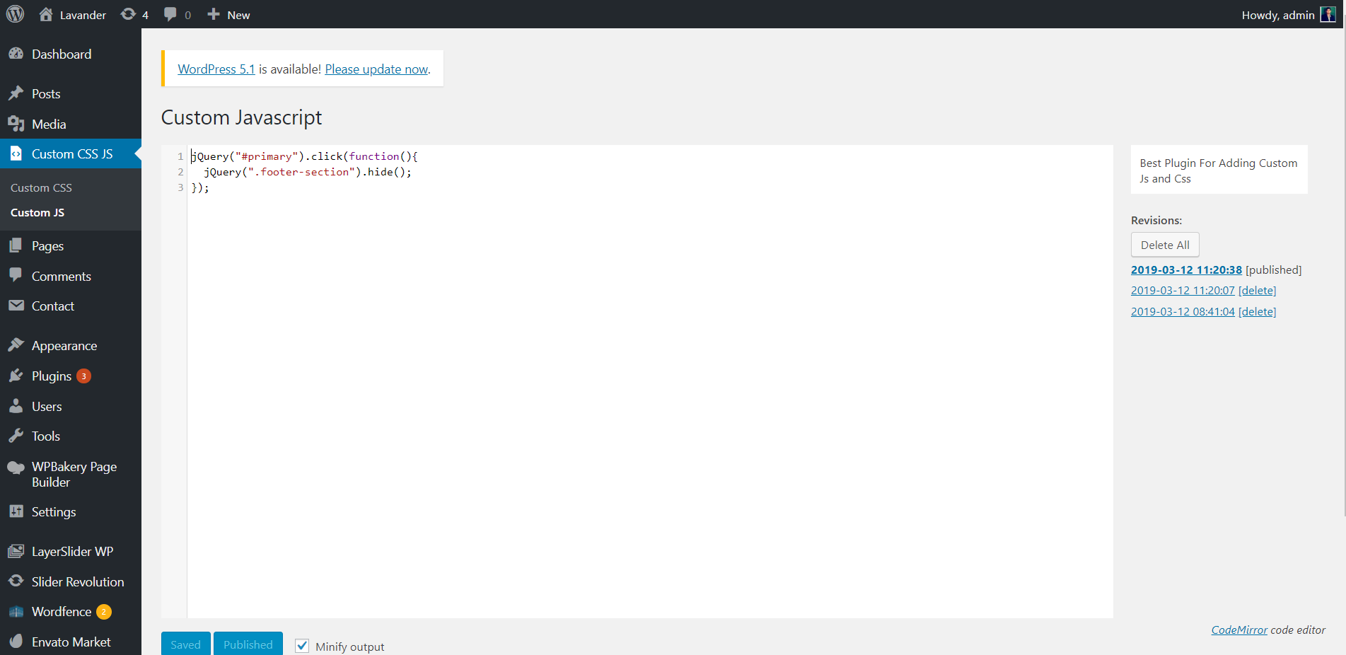 Display JS options tab