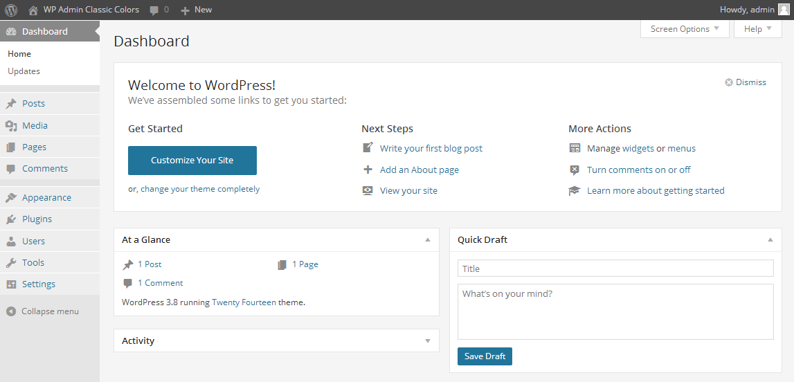 Admin page Dashboard