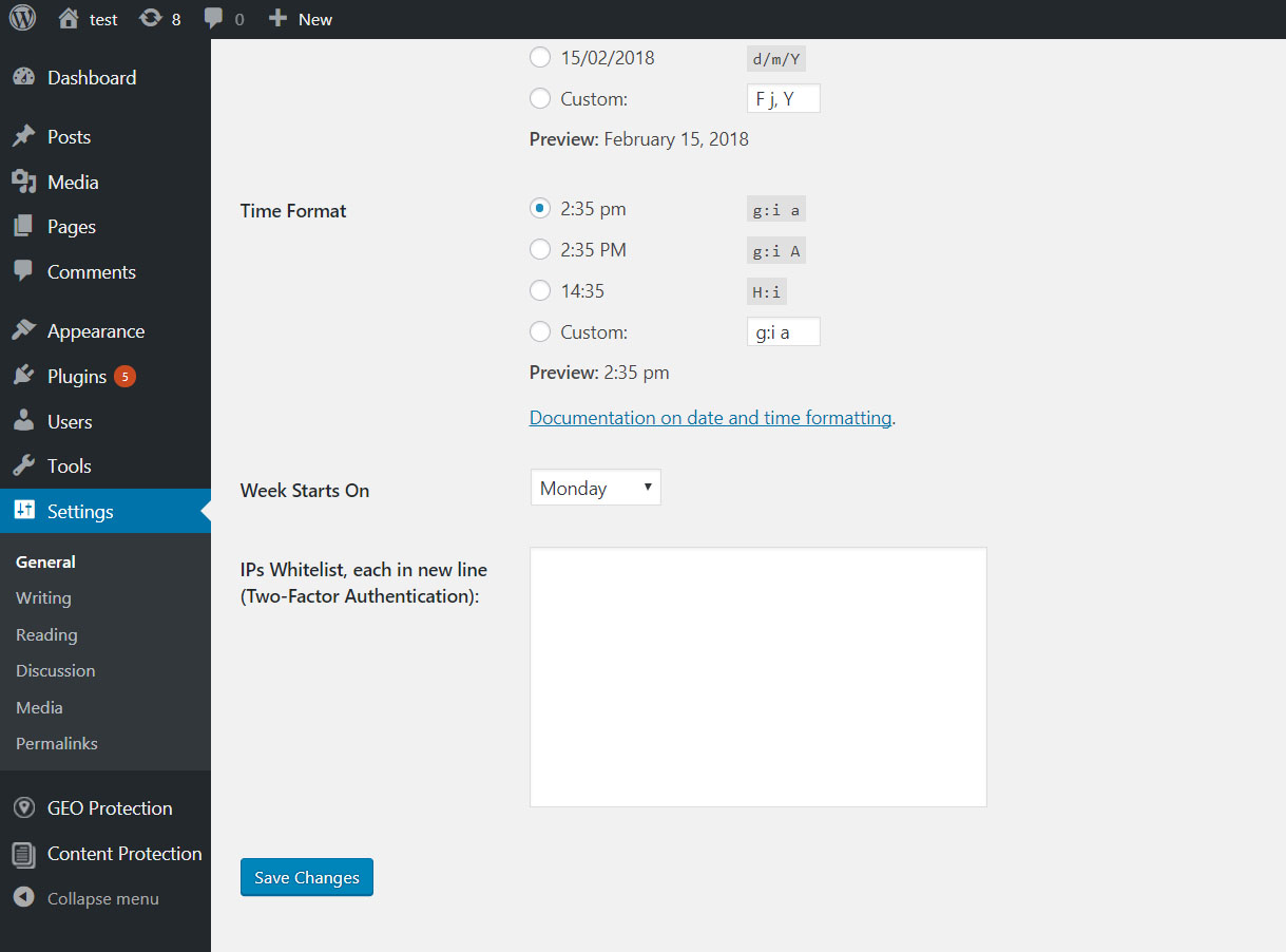 Configuration of  whitelist for trusted IP addresses