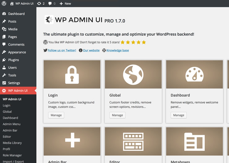 WP Admin UI Dashboard