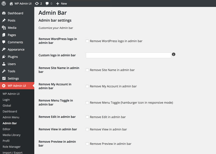 WP Admin UI Media Library settings