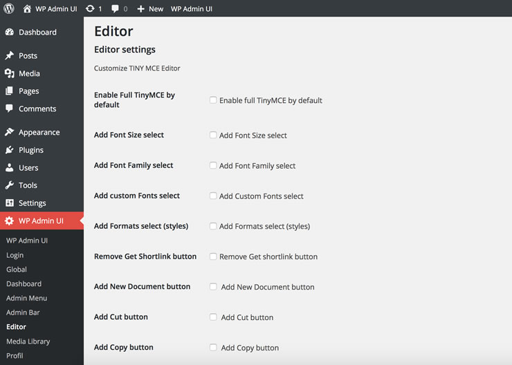 WP Admin UI Profil settings