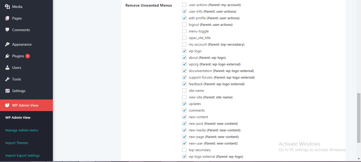 Adminbar Options