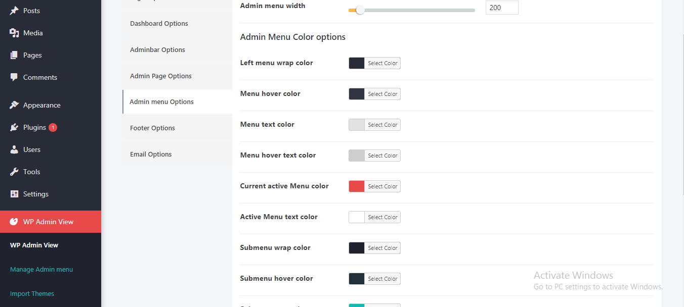 Admin Menu Options