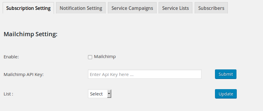 Subscription setting ( Mailchimp )