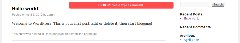 Error overlay with error message when posting a comment failed