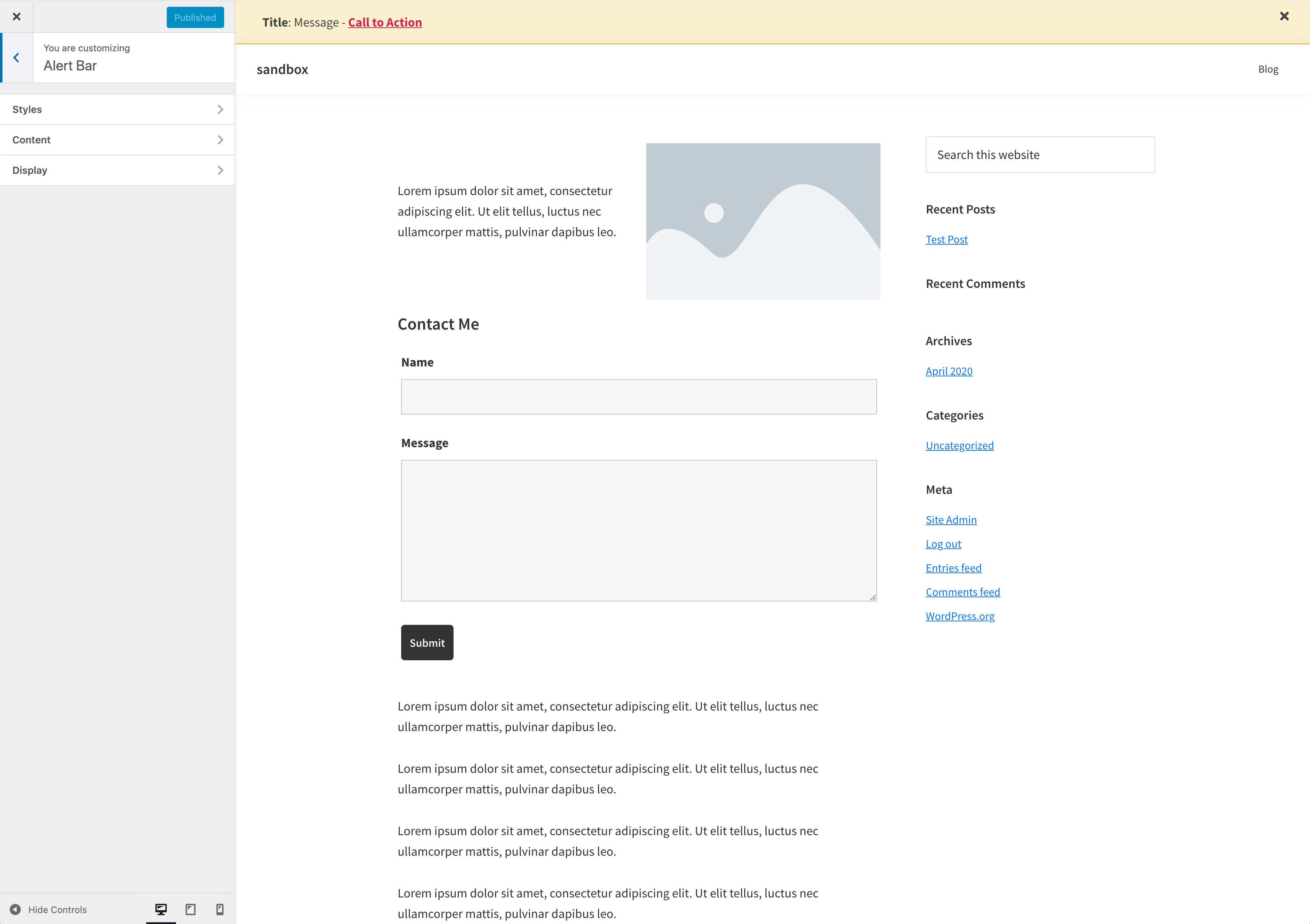 Sub sections in customizer for Styles, Content, and Display