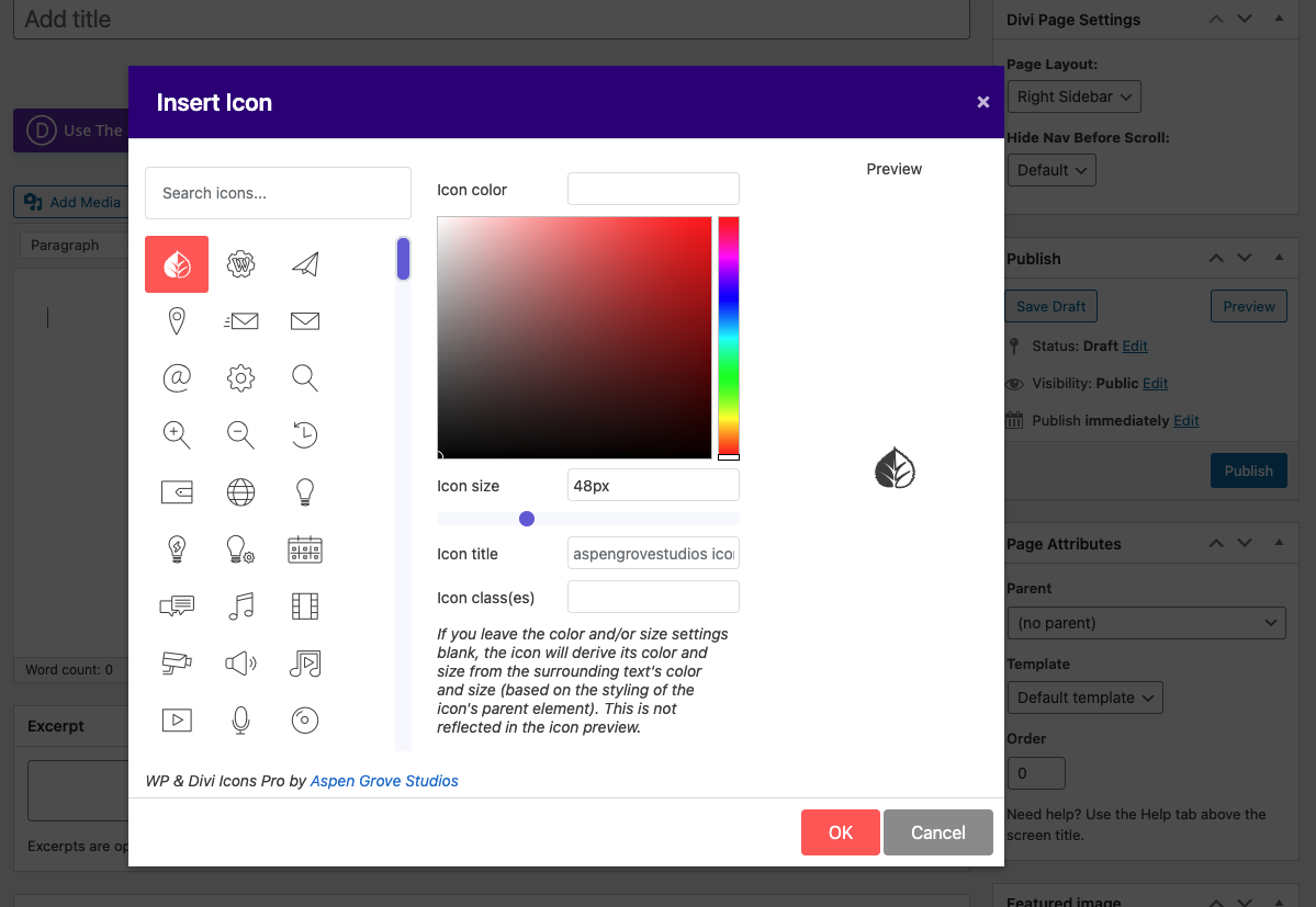 The "Insert icon" button in the WordPress editor toolbar