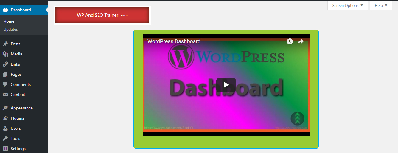 WP And SEO Trainer Plugin Button at its Initial/Hidden State for Dashboard.