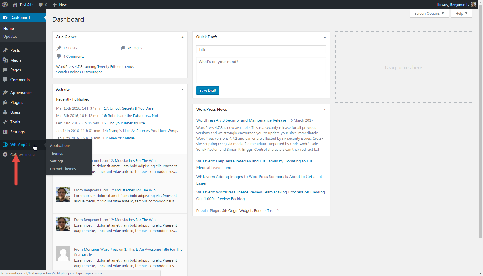 Create and configure apps from the WordPress admin