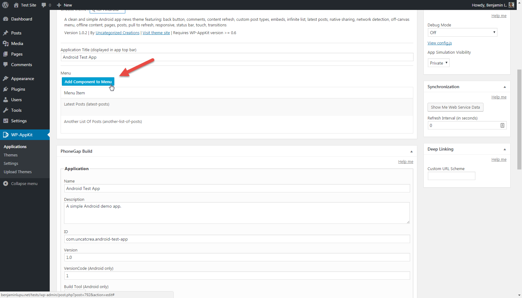 Manage app menu