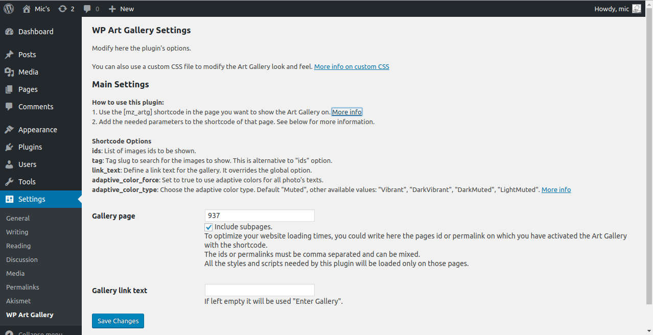 Plugin settings page.