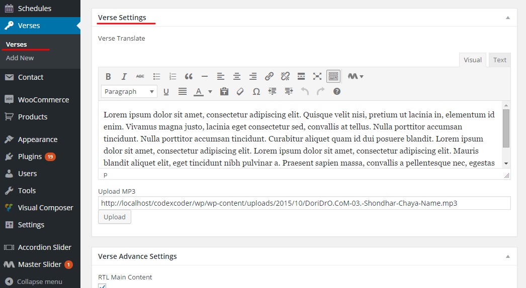 Verse post type settings