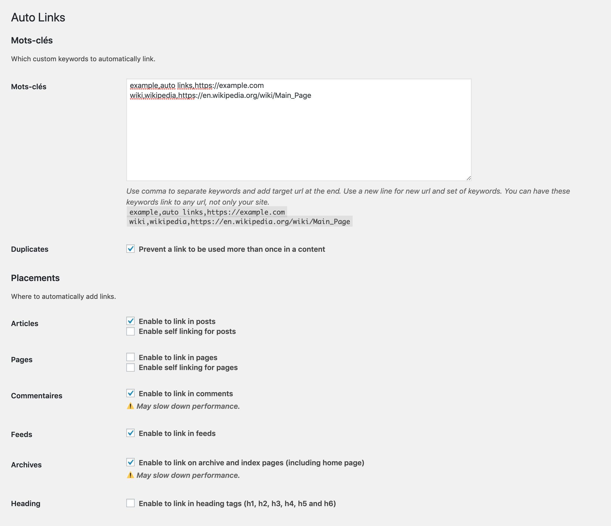 Auto Links for WordPress admin interface.