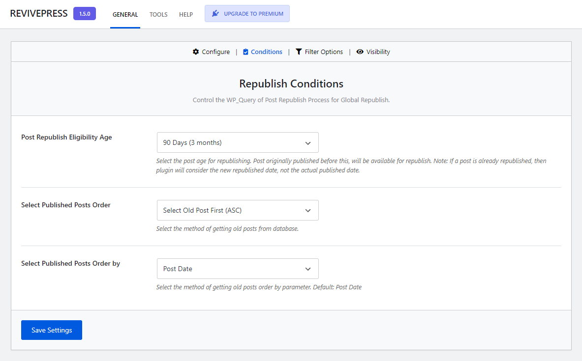 RevivePress - Post Options Tab.