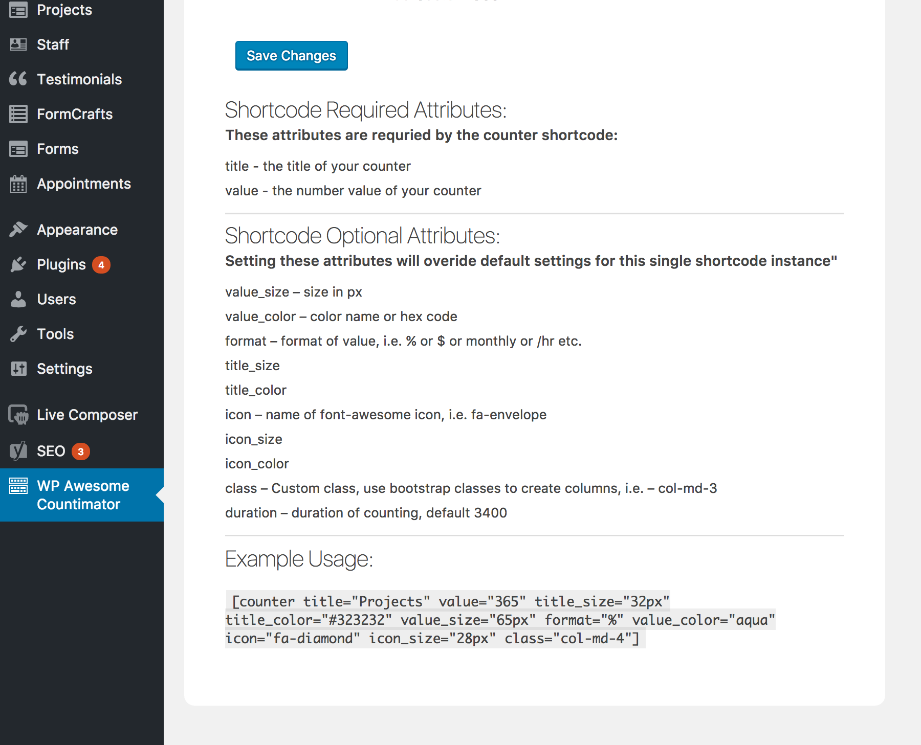 WP Awesome Countimator Shortcode Markdown Instructions