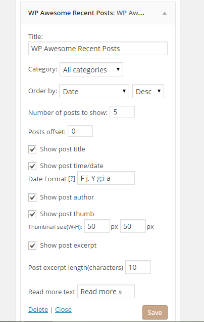 Widget options Settings