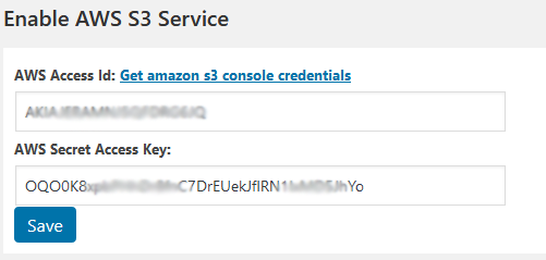 Enable AWS S3 Service. Set amazon s3 console credentials.