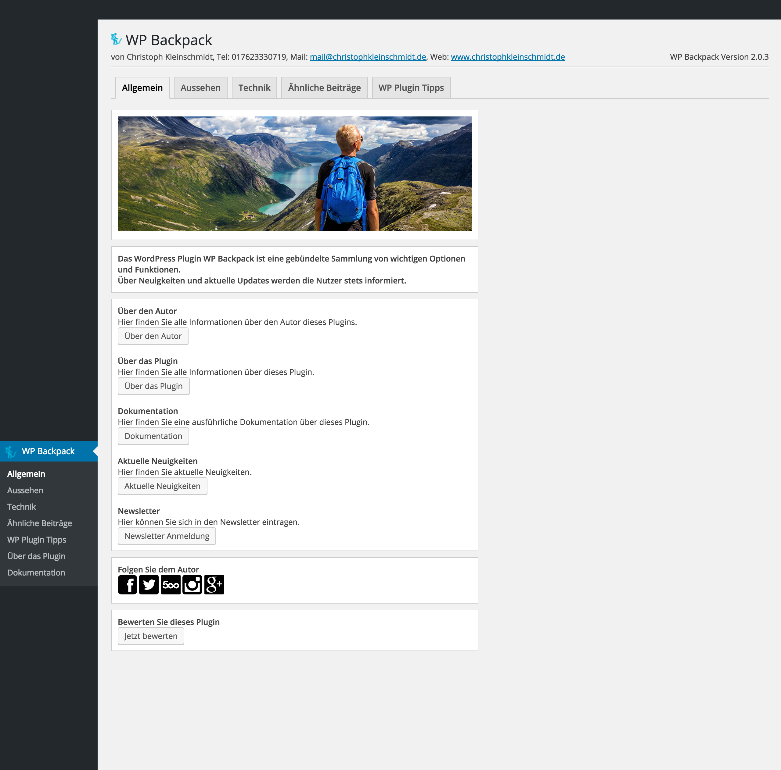 übersichtliches und aufgeräumtes WP Backpack Backend