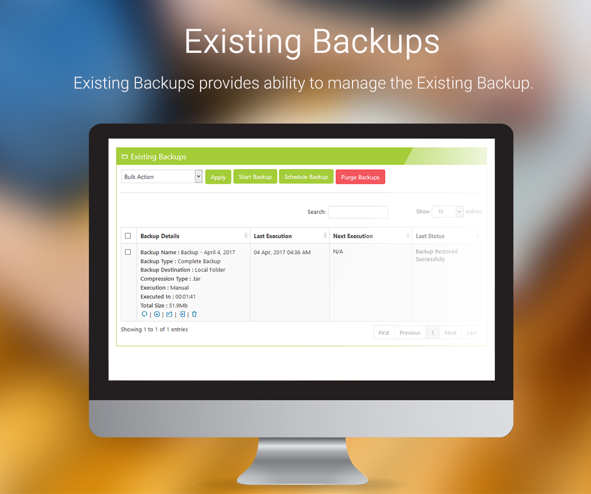Existing Backups - WordPress Backup and Restore Plugin