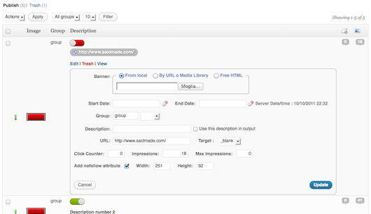 New add banner form; from local, from url or free HTML text