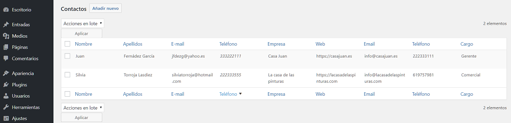 Contacts List Table