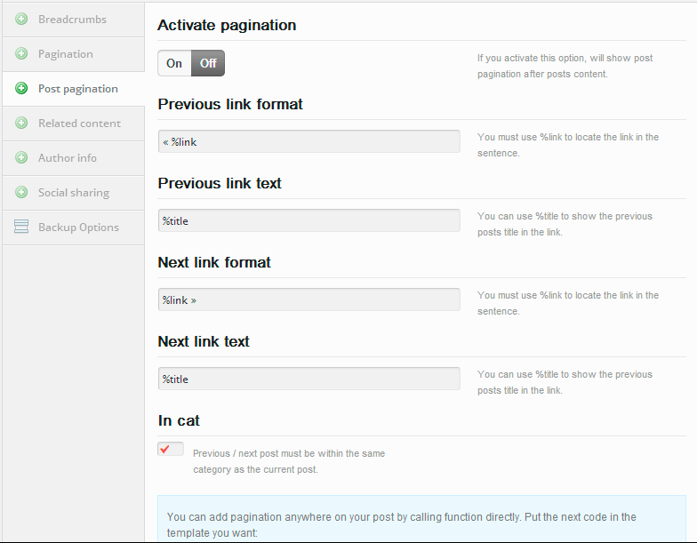Post pagination options.