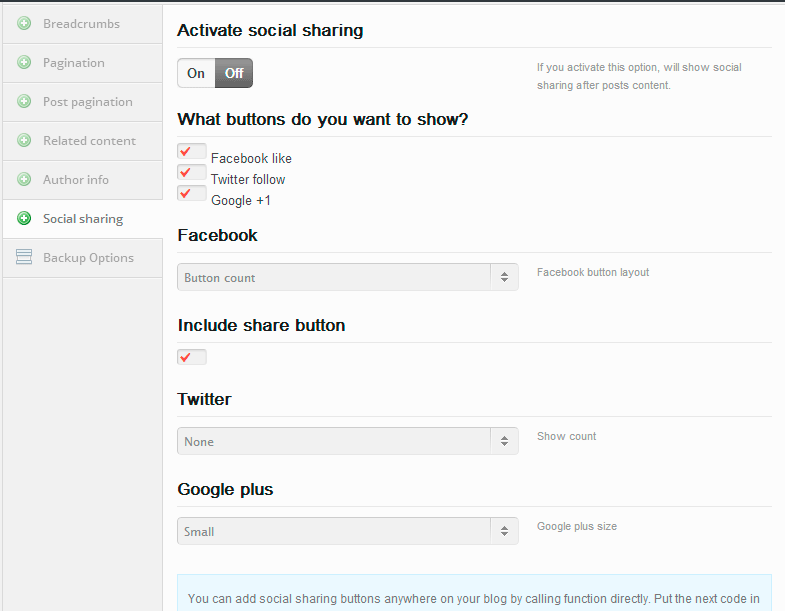 Social sharing options.