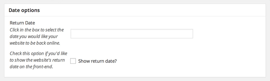 The second meta box shows how to set a return date, so your holding page will automaitcally turn off once that date is passed.